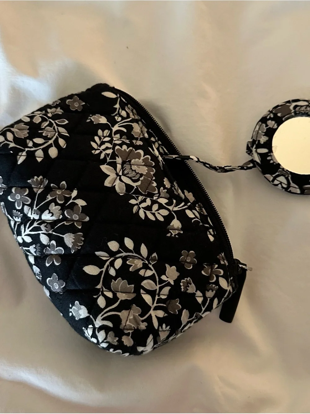 Vera Bradley Black Quilted Floral Cosmetic Case with Mirror